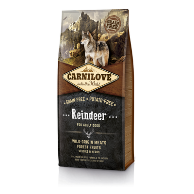 Croquettes Carnilove pour chien adulte au renne – Recette sans céréales, riche en protéines pour un pelage sain et une bonne digestion.