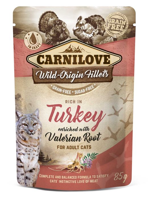 Pouch Carnilove riche en dinde et enrichi en valériane - alimentation humide naturelle et apaisante pour chiens et chats