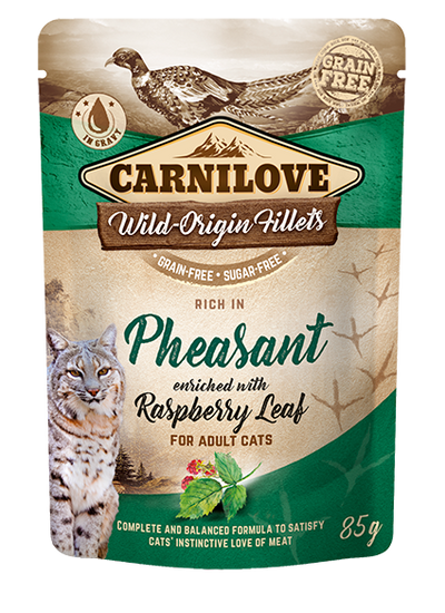 Carnilove faisan et feuille de framboisier pour chat – Sans céréales, riche en protéines et antioxydants pour une digestion saine.
