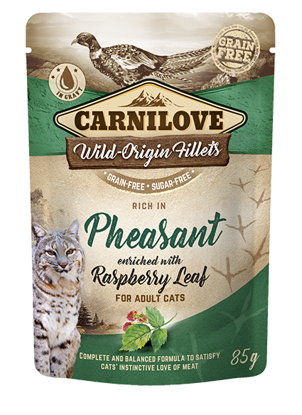 Carnilove faisan et feuille de framboisier pour chat – Sans céréales, riche en protéines et antioxydants pour une digestion saine.